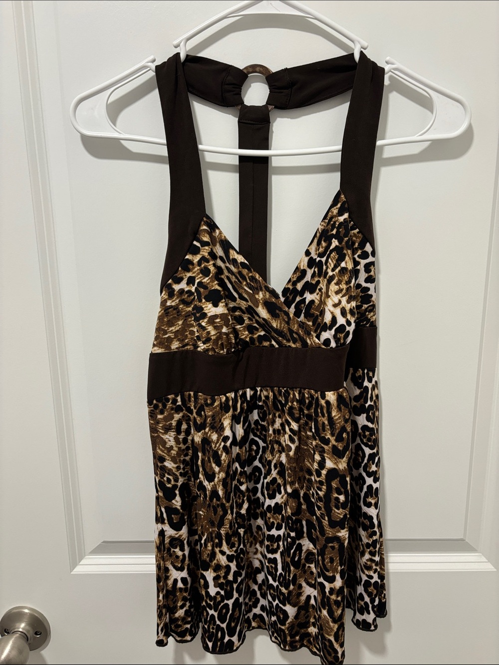 BCX Leopard Print Halter Camisole in Brown and Black